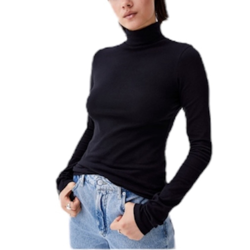 Simons TWIK 100% organic cotton oversized black jersey knit turtleneck top XS